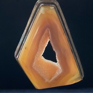 Butterscotch Caramel Quartz Agate Druzy Boho Silver Pendant 3” NEW!